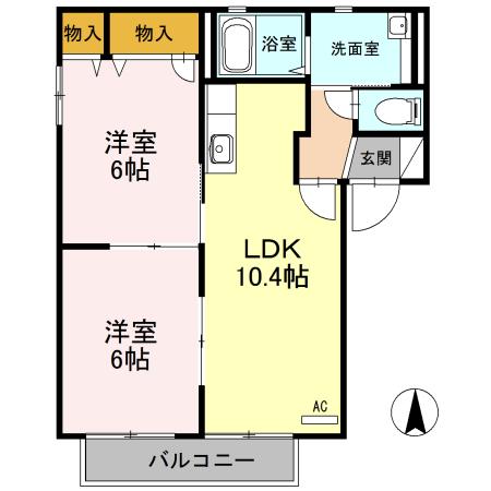 バリュージュ馬木B棟(2LDK/2階)の間取り写真