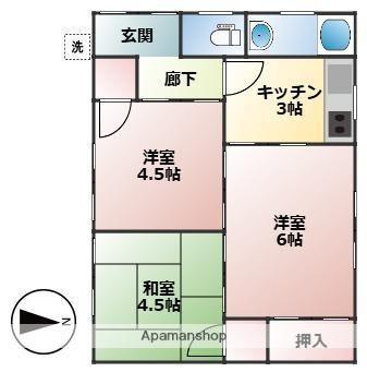 伊予鉄道郡中線 土居田駅 徒歩9分 1階建 築56年(3K)の間取り写真