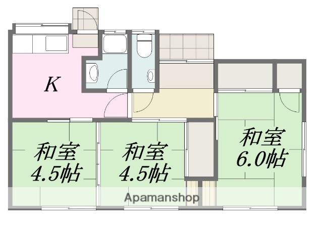 愛媛県松山市 1階建 築54年(3DK)の間取り写真