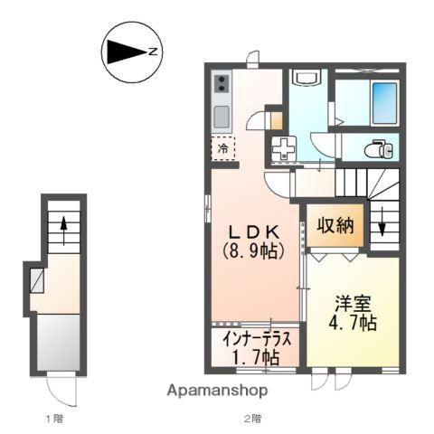 パルティール朝日ヶ丘(1LDK/2階)の間取り写真