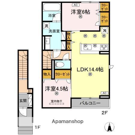アヴェンセ B棟(2LDK/2階)の間取り写真