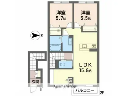 グリナージュ畑寺(2LDK/2階)の間取り写真