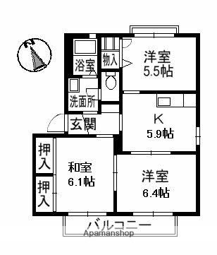 ディアス千原 3(3K/2階)の間取り写真