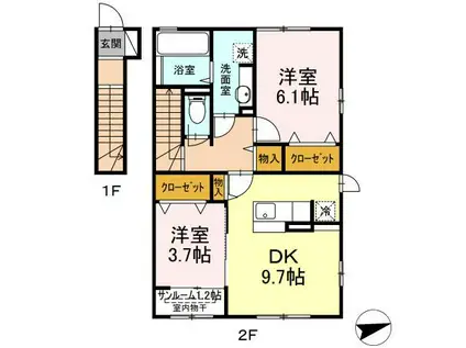 シャルマンコート(2LDK/2階)の間取り写真