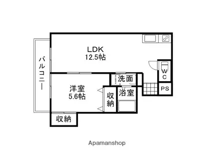 インペリアル志津川(1LDK/3階)の間取り写真