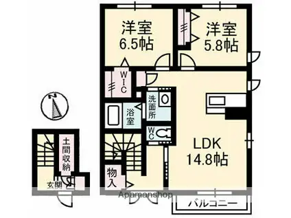 アルフラットひめばら B棟(2LDK/2階)の間取り写真