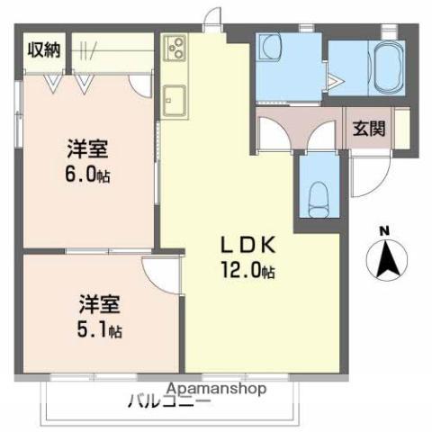 バリュージュ古川南 A棟(2LDK/2階)の間取り写真