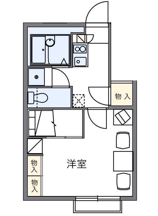 レオパレスLA VITA山越(1K/1階)の間取り写真