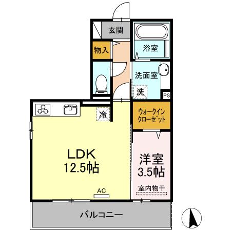 A&M朝生田 B棟(1LDK/2階)の間取り写真