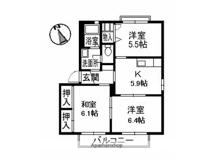 ディアス千原 3(3K/2階)の間取り写真