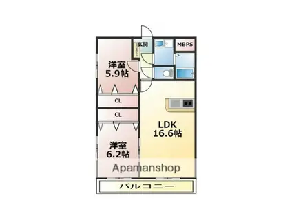 リーフライツ(2LDK/1階)の間取り写真