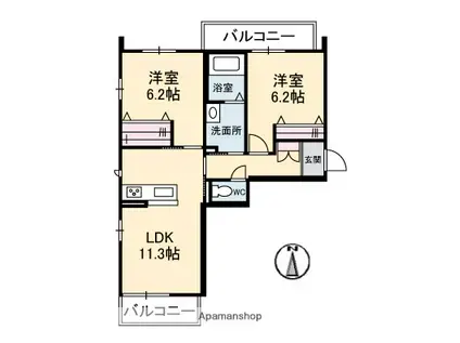 グランシャリオ小坂(2LDK/2階)の間取り写真