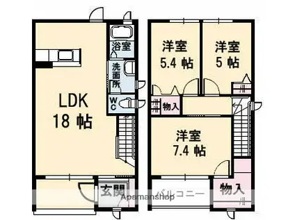 メゾン・ブランシェ B棟(3LDK/2階)の間取り写真