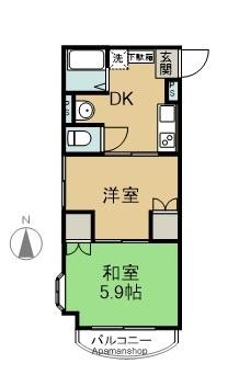 マルイブーゲンビリア(2DK/8階)の間取り写真