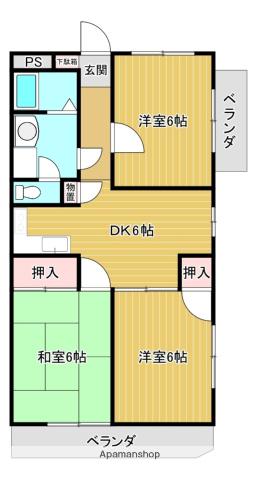 寿賀乃ハイツⅠ(3DK/3階)の間取り写真