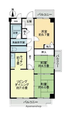 スカール西条(3DK/1階)の間取り写真