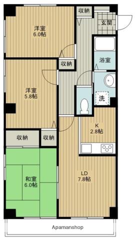 フレスコマンション(3LDK/2階)の間取り写真
