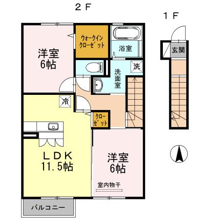 セゾンヴェールⅢ(2LDK/2階)の間取り写真