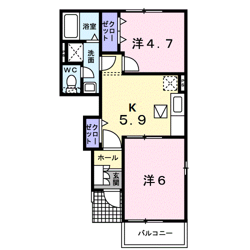 ロッソ・コルサA(2K/1階)の間取り写真