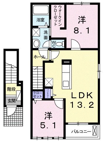 エレガンツァ砂盛Ⅰ(2LDK/2階)の間取り写真