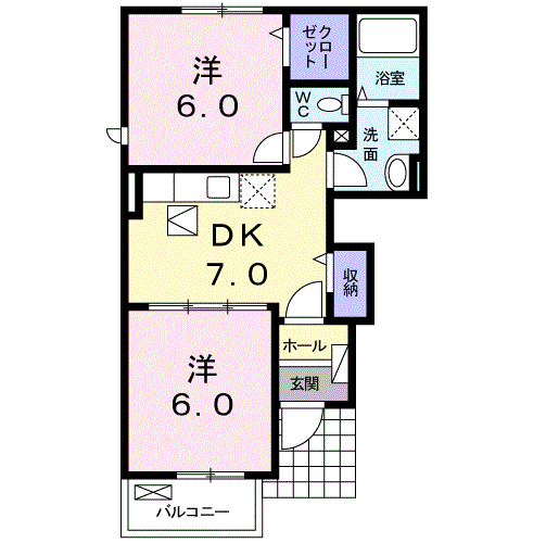 ベル・ヴィオラK1(2DK/1階)の間取り写真