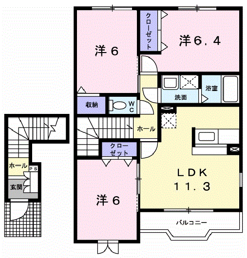 メゾンドカルムE(3LDK/2階)の間取り写真