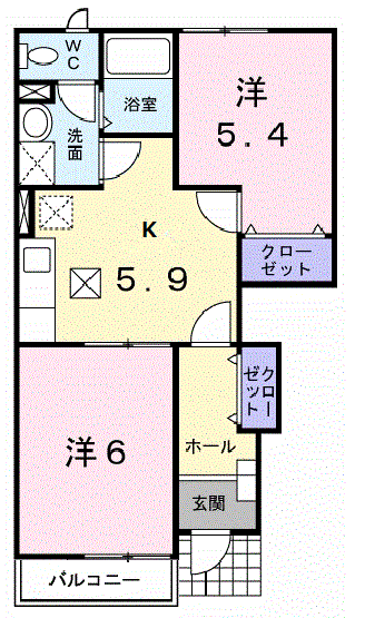 サンフラワー・ヒルズD(2K/1階)の間取り写真