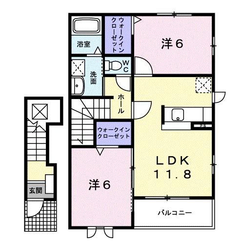 ヴィラ・モデッサ B(2LDK/2階)の間取り写真