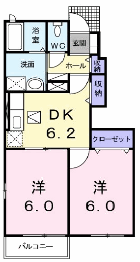 ユニゾン・レジデンスC(2DK/1階)の間取り写真