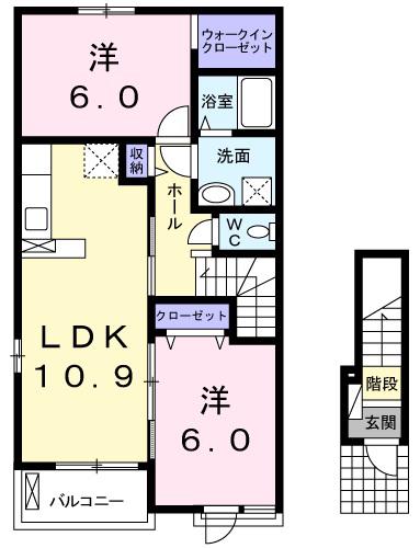 スカイ・グランドⅡ(2LDK/2階)の間取り写真