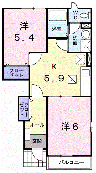 サンフラワー・ヒルズB(2K/1階)の間取り写真