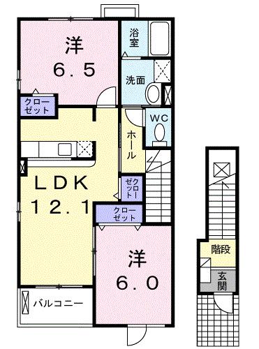 フィオーレ2 C(2LDK/2階)の間取り写真