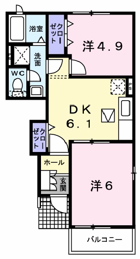 スプリングフィールドA(2DK/1階)の間取り写真