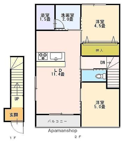 MOMOハウスⅣ(2LDK/2階)の間取り写真