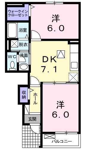 プリムローズ内川2(2DK/1階)の間取り写真