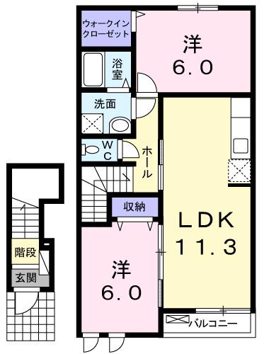 プリムローズ内川2(2LDK/2階)の間取り写真