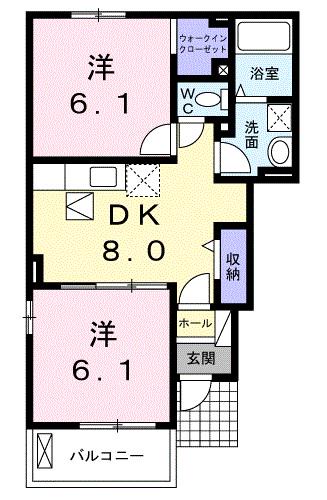 サニーウェルⅡ(2DK/1階)の間取り写真