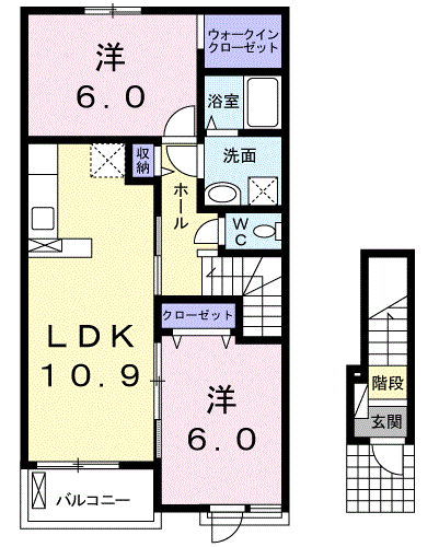 サンフィールド・セレナ B(2LDK/2階)の間取り写真