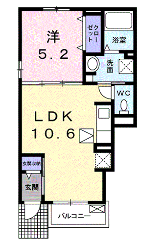 スワイ・バーン(1LDK/1階)の間取り写真