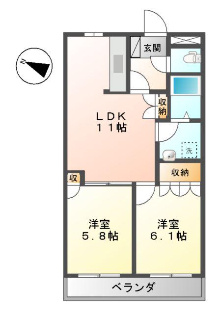 プルミエールIE(2LDK/1階)の間取り写真