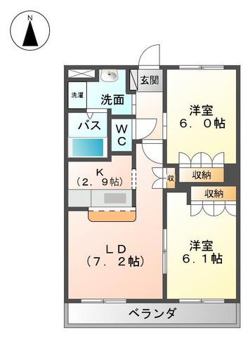 ヴァンベール1(2LDK/2階)の間取り写真