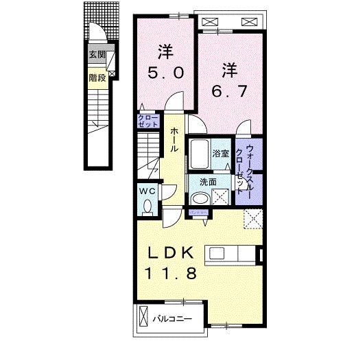 アモーレ周布 Ⅲ(2LDK/2階)の間取り写真