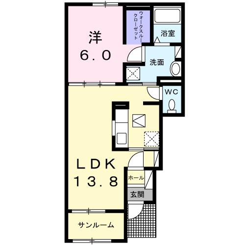 プラシード カーサ ノーヴェ(1LDK/1階)の間取り写真