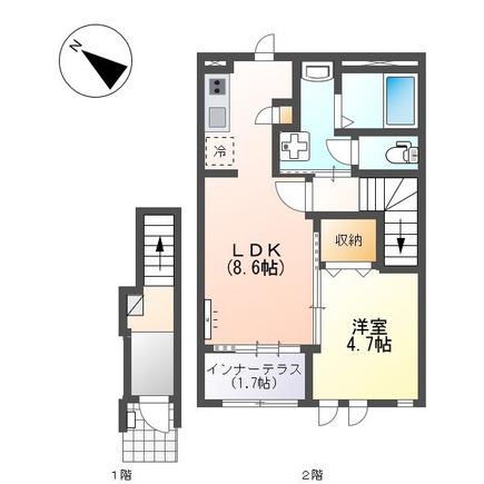 RION Ⅱ(1LDK/2階)の間取り写真