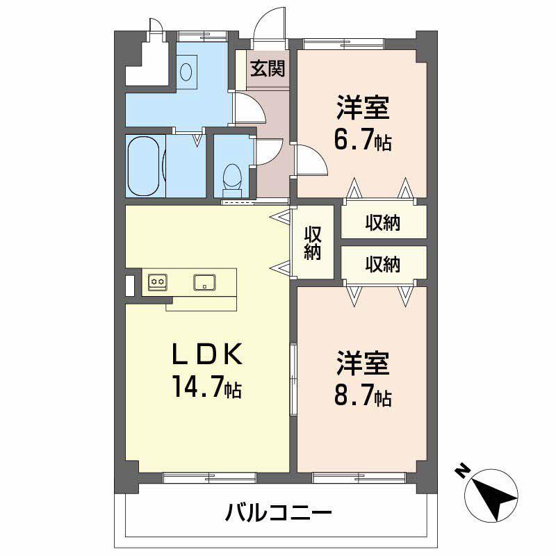 アルーア壬生川(2LDK/2階)の間取り写真