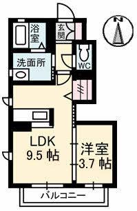 シャーメゾンパピヨン(1DK/1階)の間取り写真