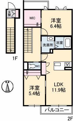 シャーメゾン古川(2LDK/2階)の間取り写真
