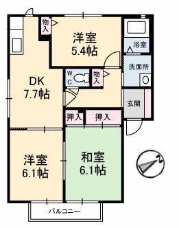 メゾンリブラ新町 B棟(3DK/2階)の間取り写真