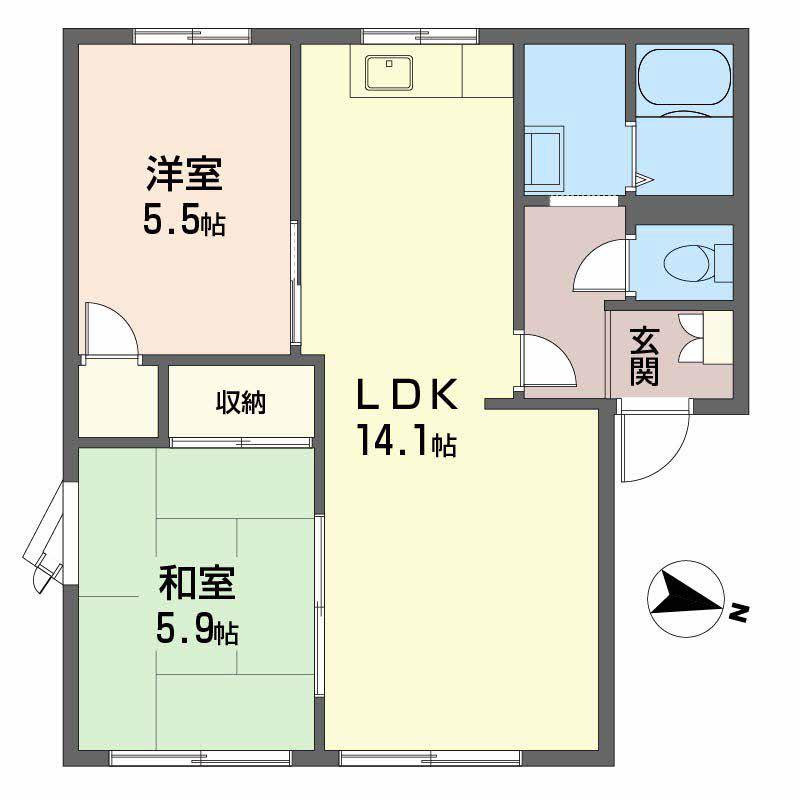 ガーデンハイツ A棟(2LDK/1階)の間取り写真