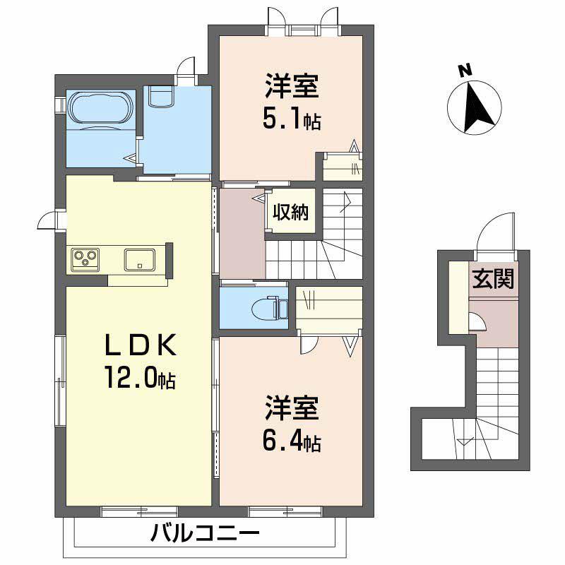 シャーメゾン横黒 B棟(2LDK/2階)の間取り写真